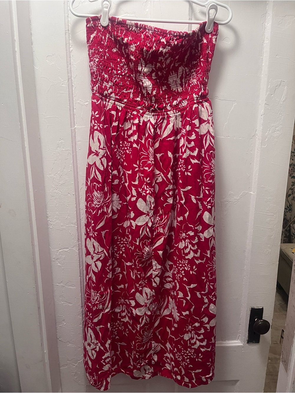 Floral Maxi Dress in Red and White with Removable Straps